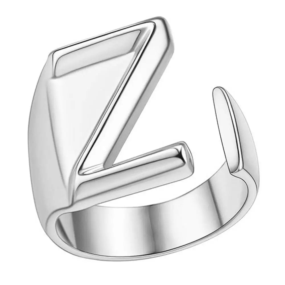 A-Z Initial Letter Ring – Adjustable Silver Open Ring for Women