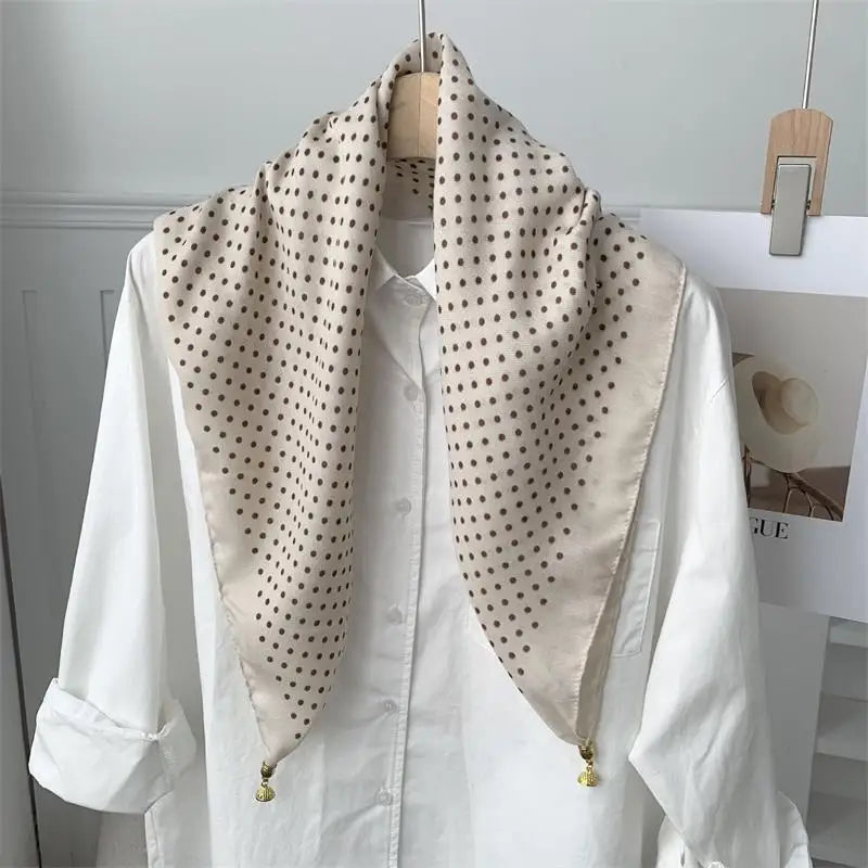 70x70 Retro Print Square Silk Scarf with Magnetic Buckle