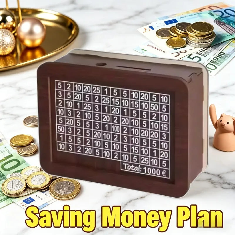 Euro Saving Money Box Piggy Bank Cash Wooden Savings Challenge Box with Money Target Numbers Tirelire Alcancia Spaarpot Oasis Select