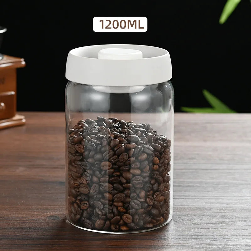 Coffee Beans Vacuum Sealed Tank Glass Sealed Jar Household Moisture-proof Air Extraction Airtight Container Household Coffee Set Oasis Select White-1200ml