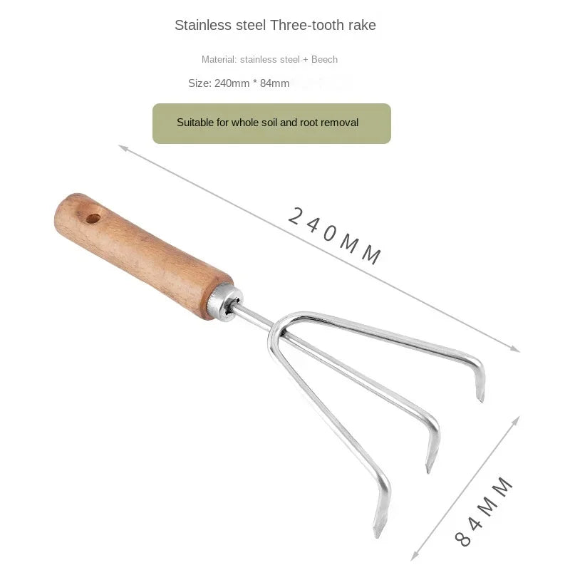 5-piece Stainless Steel Tool Shovel Garden Tool Rake Shovel Set Potted Vegetable Shovel Outdoor Planting Household Garden Tools Oasis Select Three-toothrake240mm