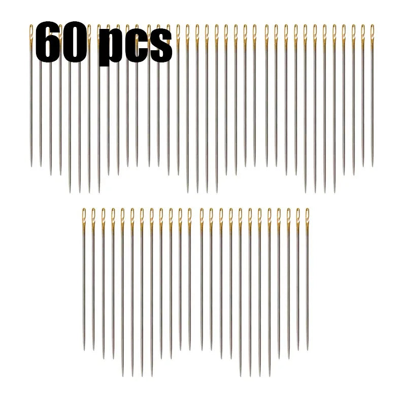 12/24/36pcs Self-Threading Sewing Needles Stainless Steel Quick Blind Threading Needle Stitching Pins DIY Punch Needle Threader Oasis Select 60pcs