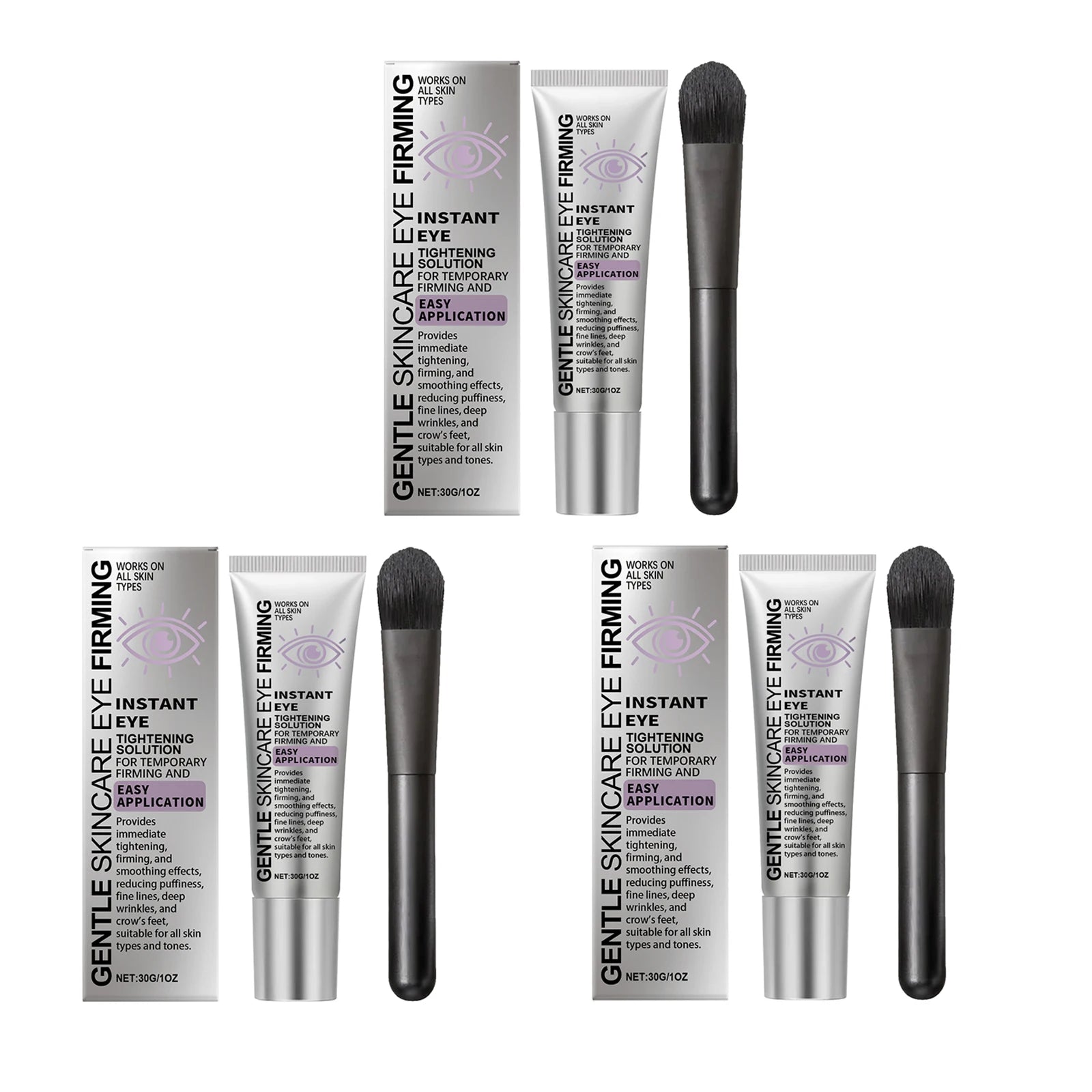 Instant Tighten Eye Cream with Brush Anti Puffiness Dark Circles Moisturizing Reduce Fine Lines Wrinkles Nourishing Massage Oasis Select Buy 2 Get 1 Free 30g
