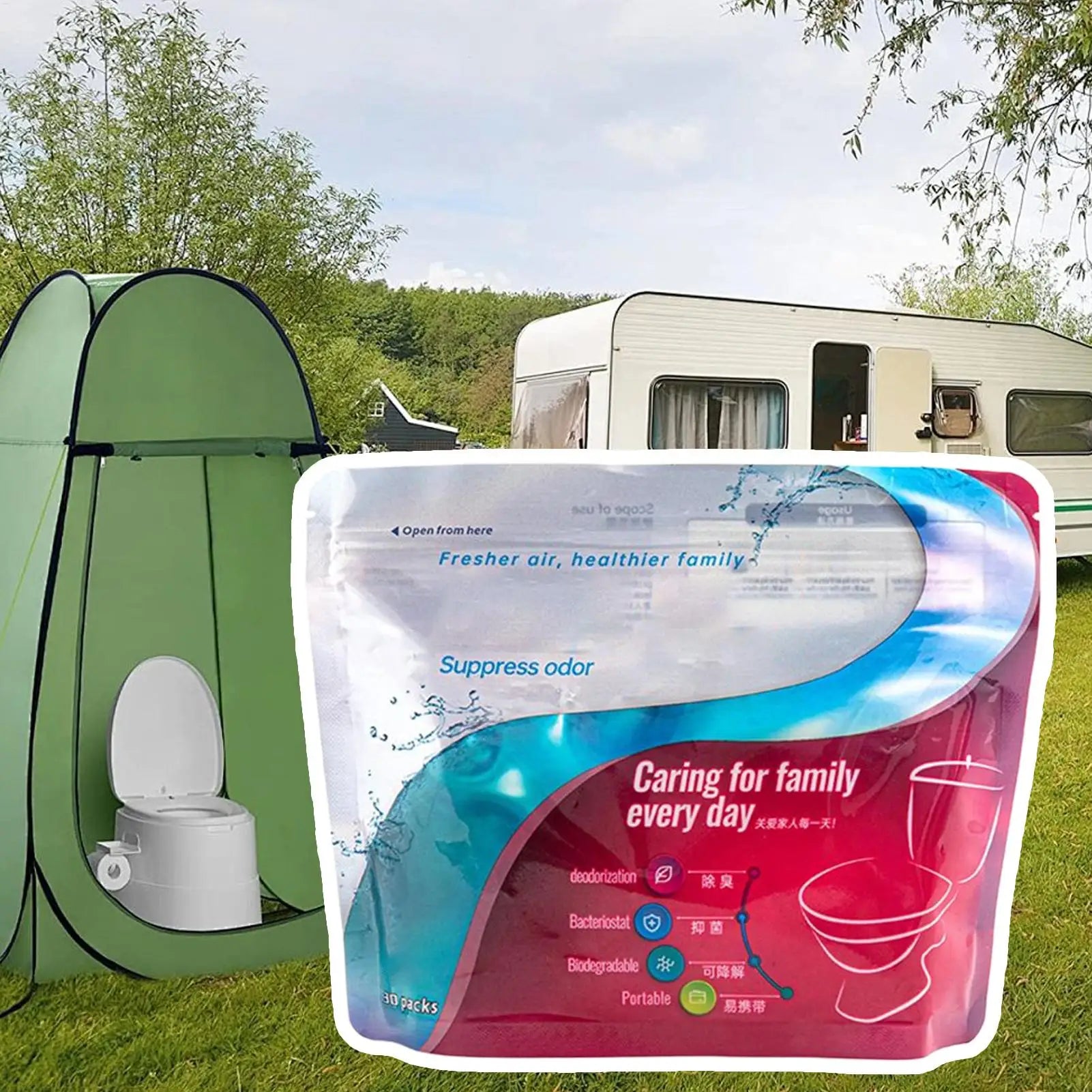 30 Pieces Pee Powder Liquid Solidifier Portable Toilet Powder Liquid Waste Gelling Deodorizing Powder for Travel Portable Toilet Oasis Select