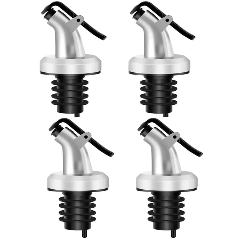 1-4Pcs Olive Oil Spouts Oil Vinegar Bottle Stopper Spout Leakproof Nozzle Dispenser Creative Leakproof Silicone Bottle Stopper Oasis Select 4Pcs Silver
