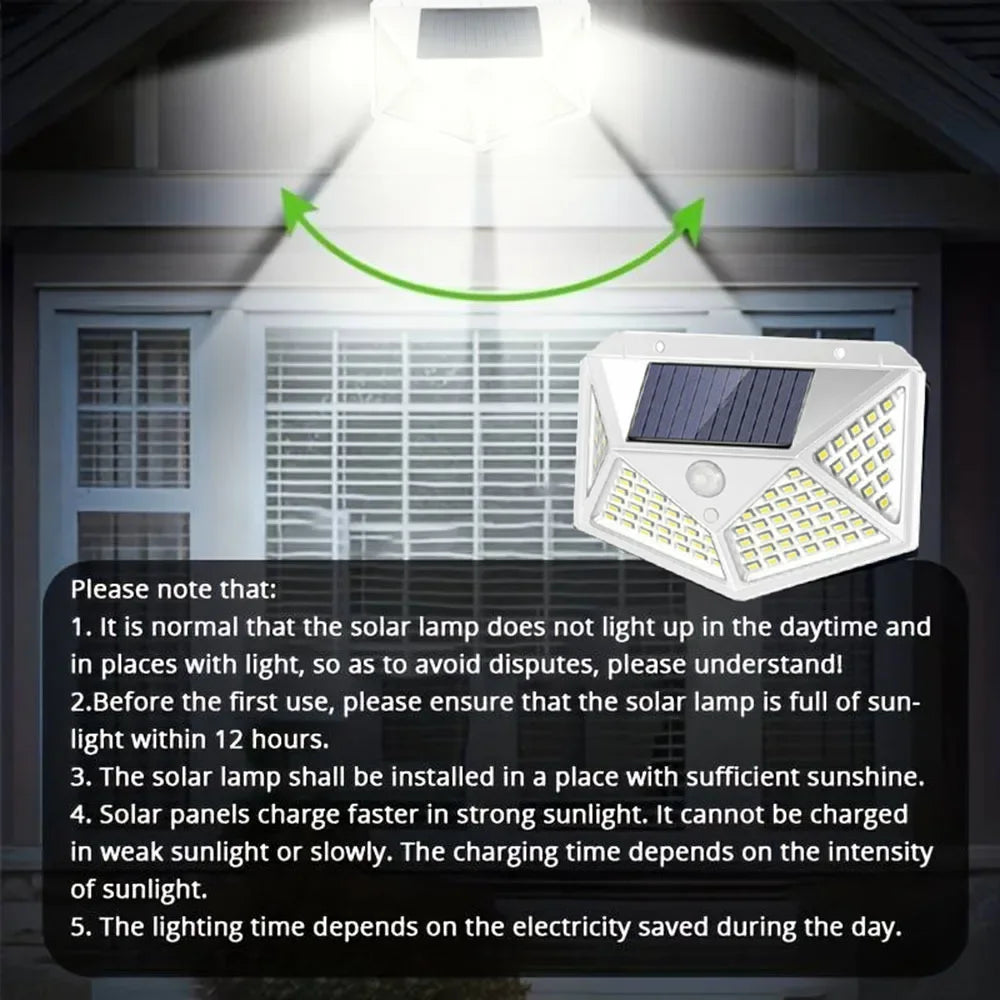 1PC Solar Light Outdoor 100 LED Wall Lamp PIR Motion Sensor Lamp Waterproof Stairs Lights for Courtyard Garden Street Decoration Oasis Select
