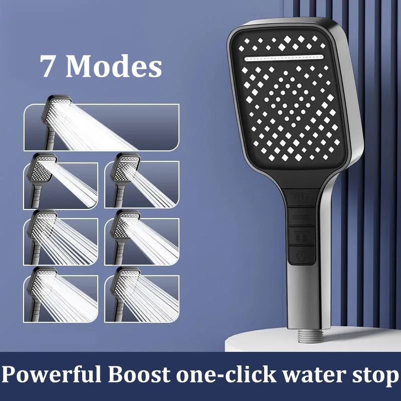 7-Mode Large Panel Shower Head | High Pressure Water Saving