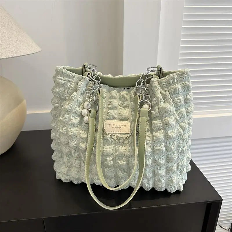 3D Bubble Tote Bag with Pearl Chain | Large Capacity Handbag