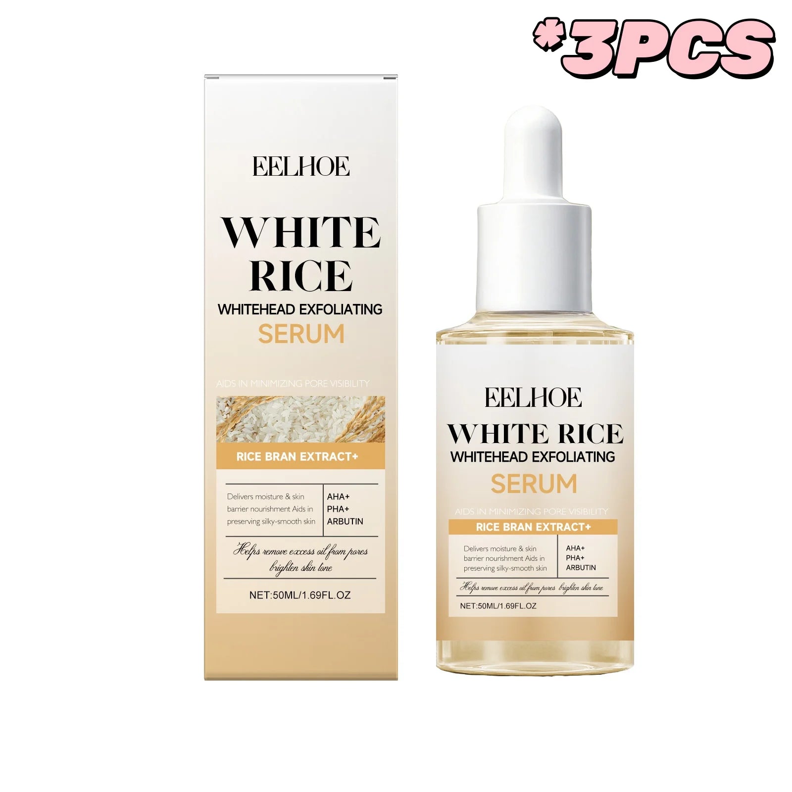 EELHOE Rice Skin Exfoliating Essence Remove Dead Skin Shrink Pores Brighten Skin Tone Reduce Fine Lines Skin Moisturize Essence Oasis Select 50ml Boxed X3PCS