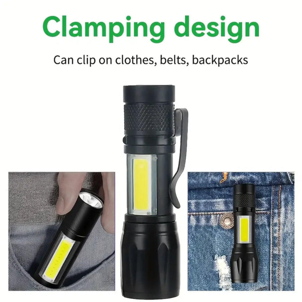 Super Bright LED Mini Tactical Flashlight COB+XPE Zoom Torch USB Rechargeable Outdoor Camping Waterproof Lantern with Pen Clip Oasis Select