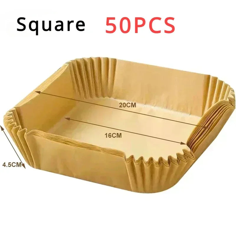 50/100PCS Air Fryer Disposable Paper Square Round Baking Paper Barbecue Plate NonStick Mat Kitchen Oven Oil Absorbing Paper Tool Oasis Select zhaguo-Square-50pcs