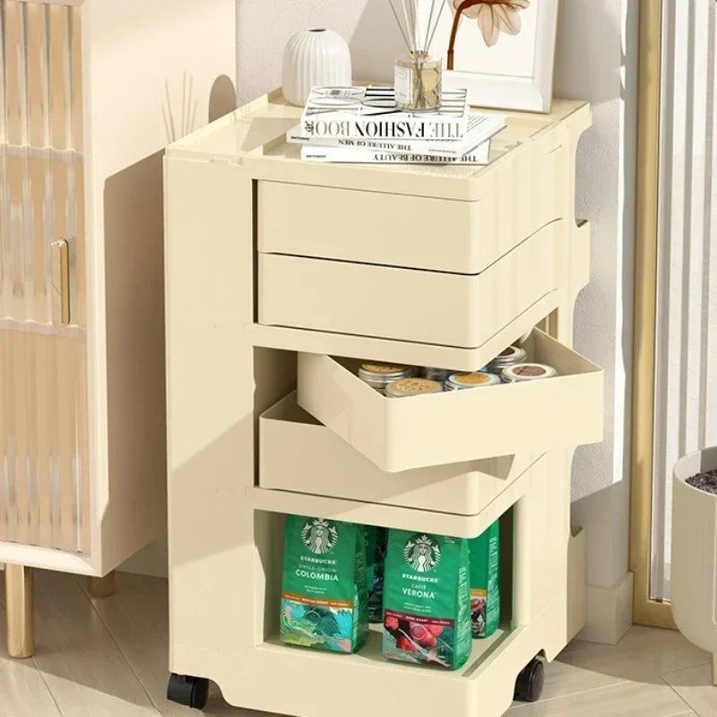 Storage Cabinet Living Room Bedroom Multifunctional Rotatable Cream Wind Bedside Table Trolley Snacks Cosmetics Rack Oasis Select