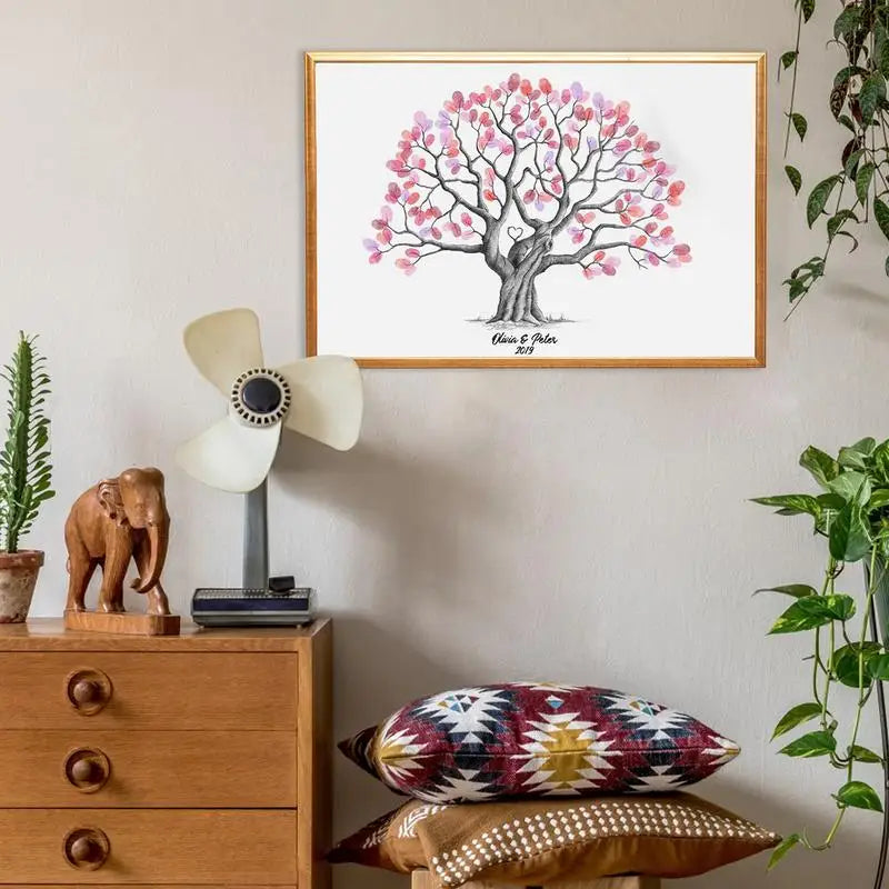 Fingerprint Tree Wedding Graduation Fingerprint Tree Canvas Guest Book DIY Creative Sign-In Book Waterproof for Birthday Wedding Oasis Select