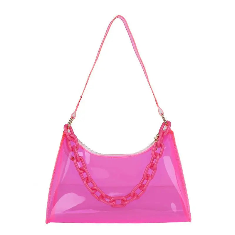 Fashion Clear Jelly Shoulder Bag Women Transparent Waterproof Messenger Handbag Stylish Purse for Summer Beach Outings Oasis Select Rose red