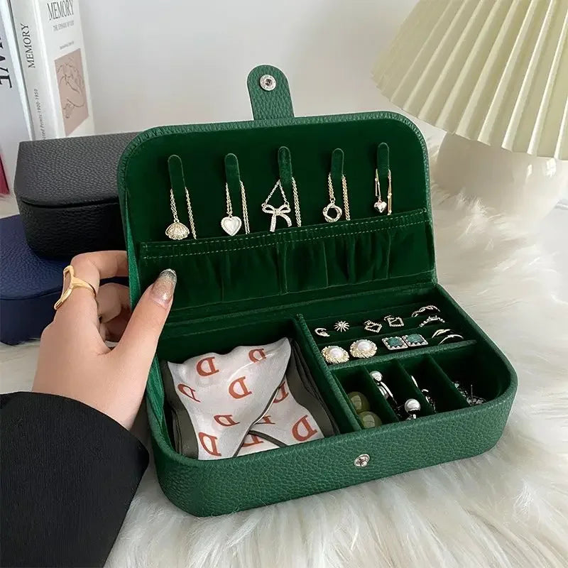 2024 Portable Jewelry Box Jewelry Organizer Display Travel Jewelry Case Boxes Button Leather Storage Chenille Jewelers Joyero Oasis Select green