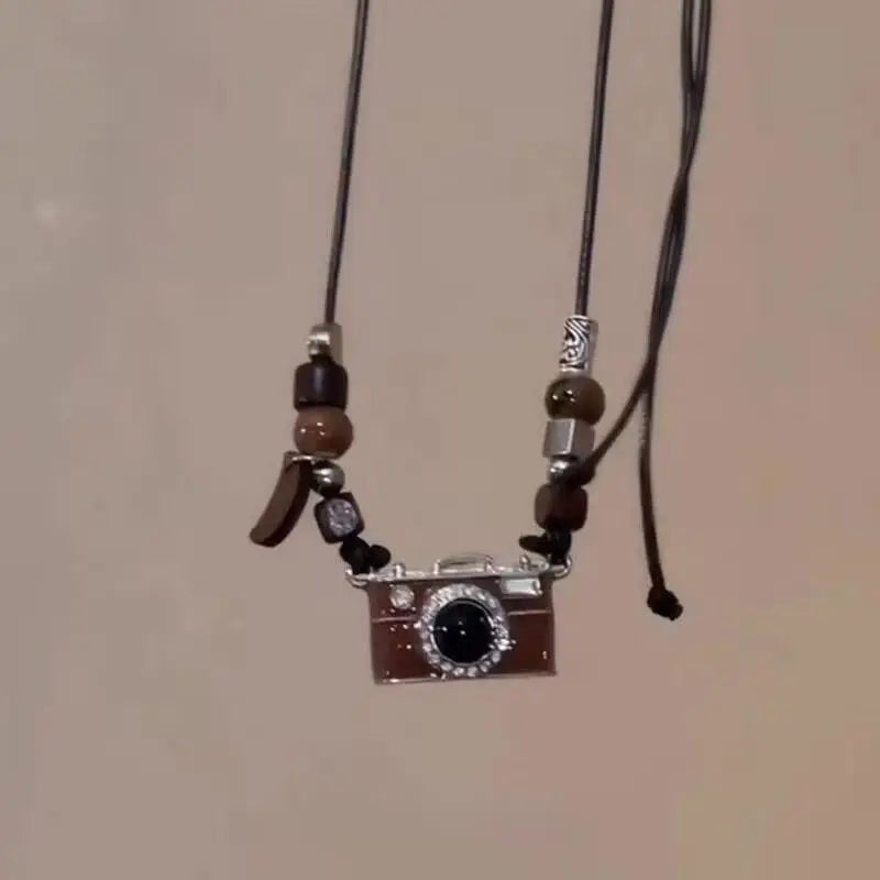 Vintage Brown Camera Pendant Necklace Hip-Hop Simple Personality Women Men Punk Y2K Charms Jewelry Accessories Oasis Select