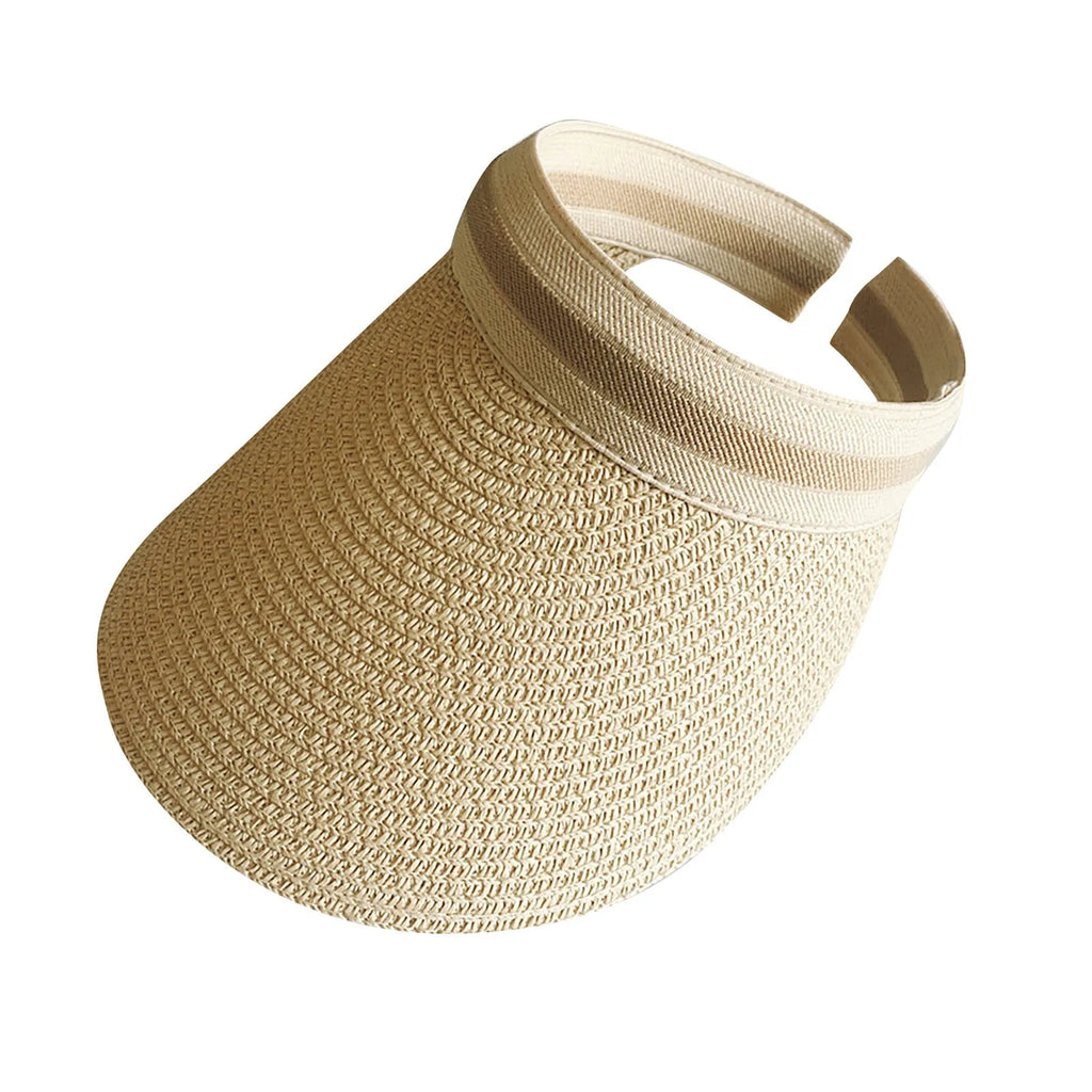 Cycling Caps Wide Straw Visors Sun Visor Hats For Women Foldable Beach Visors Summer Roll Up Ponytail Beach Camping Photo Hat Oasis Select Khaki