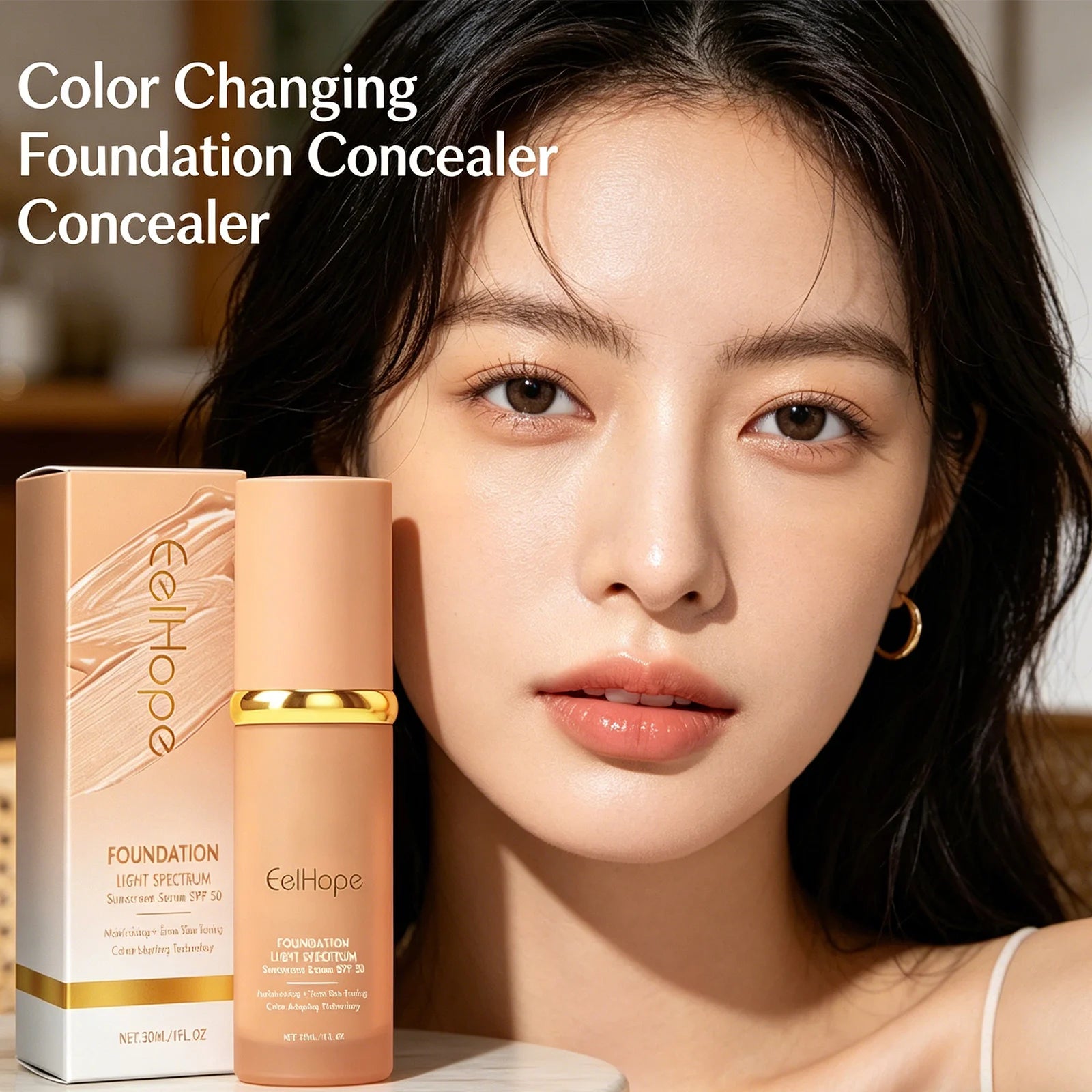 Eelhope Color-Changing Foundation – Full Coverage & Hydrating Liquid Foundation Oasis Select