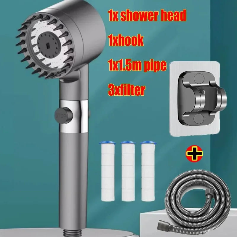 Strong Current Shower Head Powerful High Pressure Shower Head Adjustable Spray Massage Rain Faucet Shower Set Bathroom Oasis Select shower set 6pc