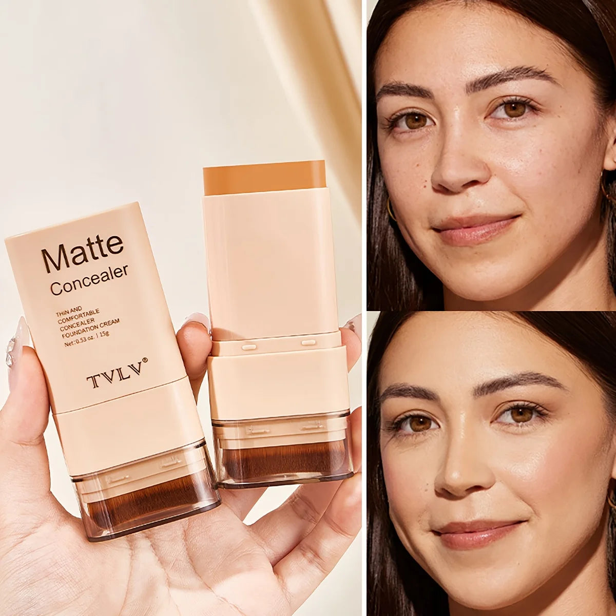 2-in-1 Concealer Eraser Dual-Head Foundation Stick with Brush Head Nine Colors European and American Waterproof Non-Caking Solid Foundation Cream 15G/Stick - 1 Stick Oasis Select