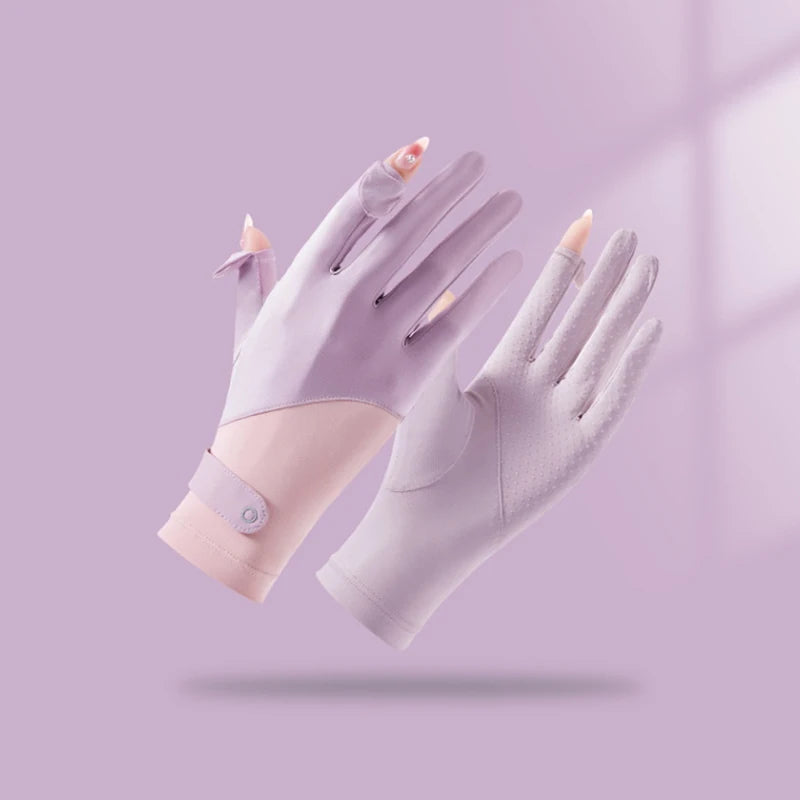 Summer Sunscreen Gloves Women Thin Ice Silk Anti-ultraviolet Dew Finger Touch Screen Driving Riding Non-slip Breathable Gloves Oasis Select