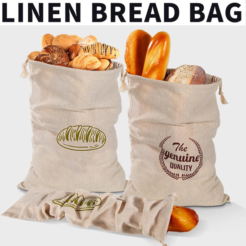 2026 New Arrival！Linen Bread Bags Reusable Portable Drawstring Kitchen Organizer Home Homemade Artisan Bread Storage Bag Oasis Select