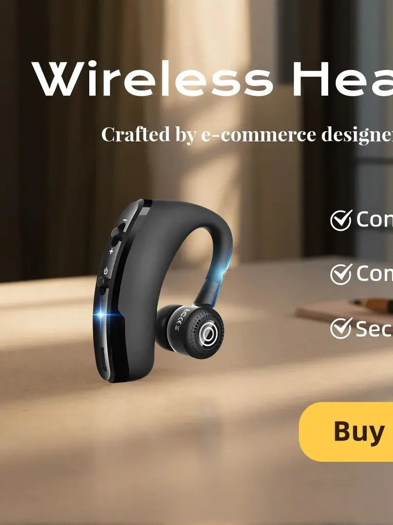 Single-Ear Driving Bluetooth Earphone for Hands-Free Communication Car Ear Hook Headset Wireless Headphones over Ear Gaming Oasis Select Black