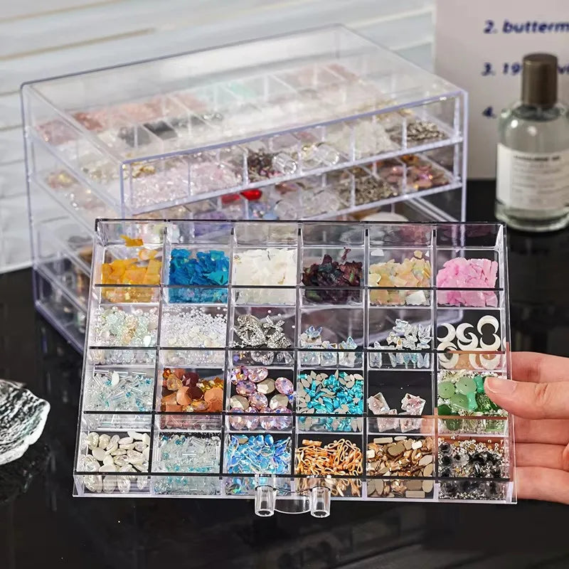 1pc drawer style acrylic multifunctional nail diamond decoration storage box desktop jewelry bead stackable organizer Oasis Select