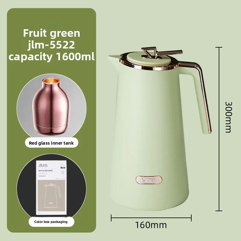 Glass Liner Thermal Jug Large Capacity Insulated Hot Water Bottle Vacuum Flask for Home and Office Oasis Select Lime green 1600ml