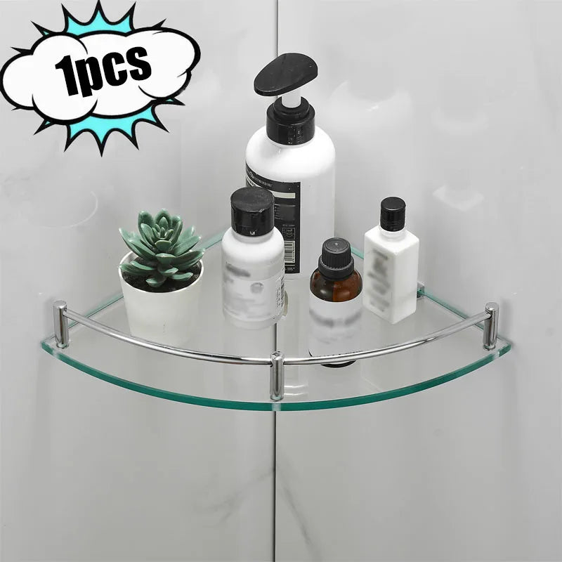 Glass Shelf Bore Bathroom Organizer Triangle Corner Shower Bathroom Organizers Accessories Hardwares Wall Hardware Fixture Home Oasis Select 1pcs