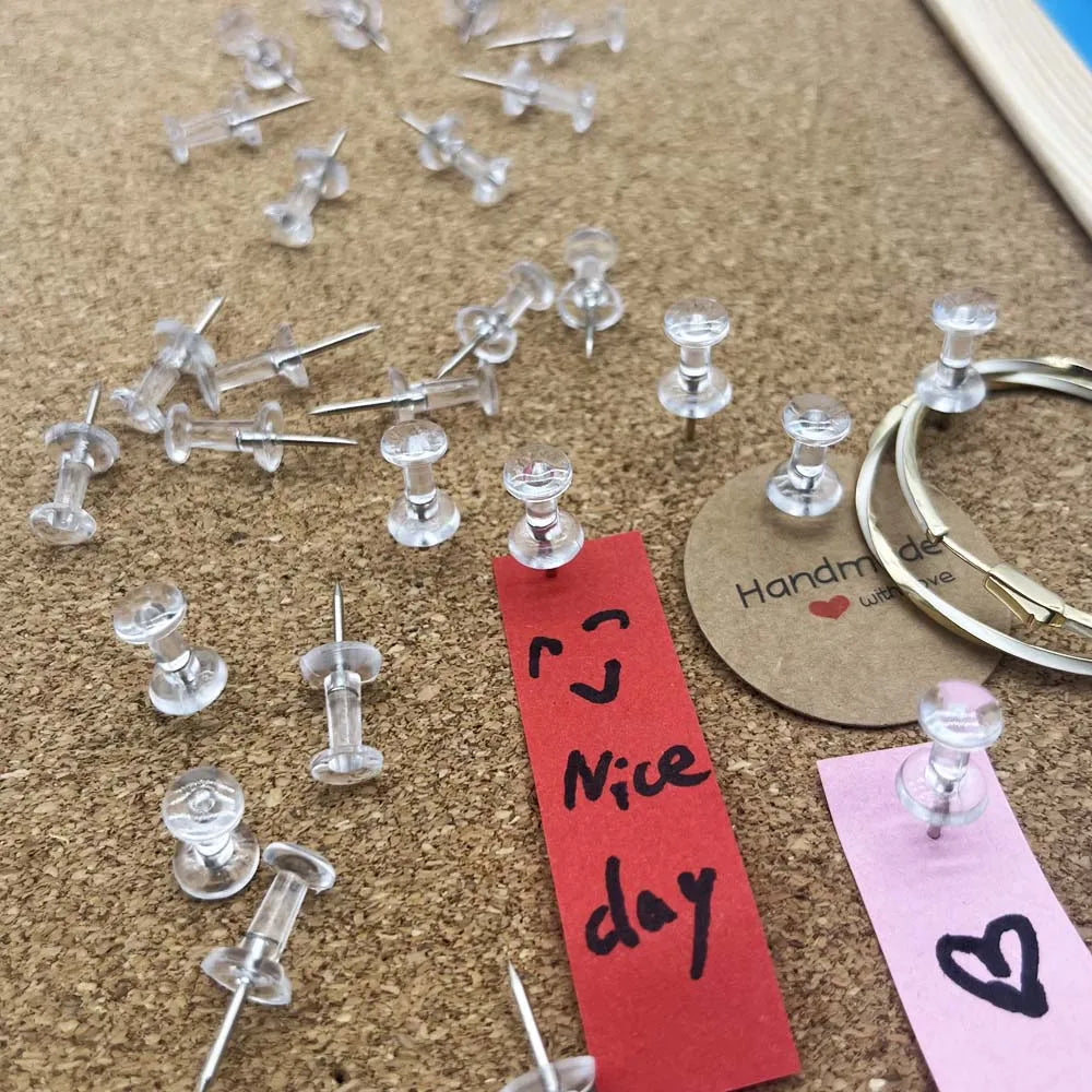 20/50/100pcs Push Pins Transparent Thumb Tacks With Plastic Box Home Office School Craft Projects Cork Board Photo Wall Bulleti Oasis Select