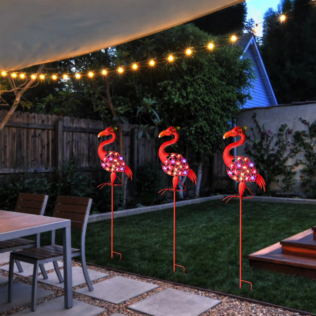 Outdoor Solar-powered Flamingo Wrought Iron Ground Lamp, Garden Lawn Lamp, Garden Decorative Handicraft Oasis Select