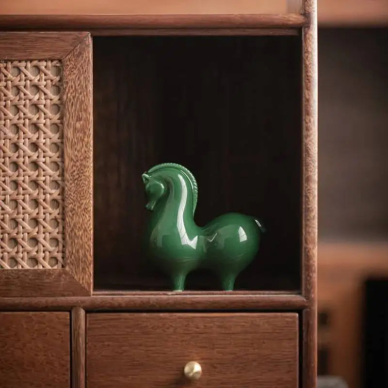 Ceramic Tea Pet Green Horse Small Ornament Home Living Room Study Office Desktop Decoration Tea Play Thing Cute Tang Horse Oasis Select