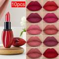 Matte Lipstick Velvet Lip Gloss 10pcs/set: Long-lasting Waterproof Plumping Multi-use Bright Red Tomato Red Y2K Valentine's Da Oasis Select 10 PCS ( 01-10 ) 35g
