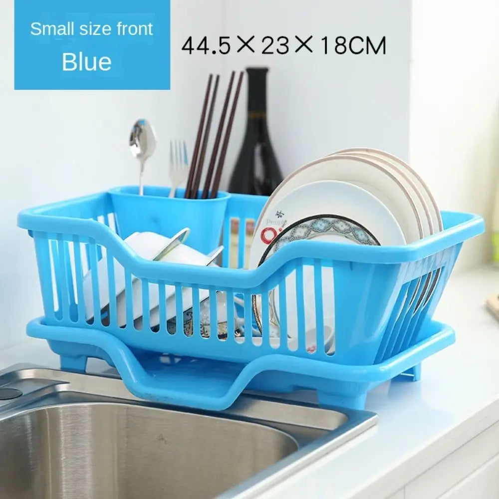 Dish Drying Kitchen Utensils Drainer Rack with Drain Board Countertop Dinnerware Plates Bowls Chopsticks Spoons Organizer Oasis Select Blue