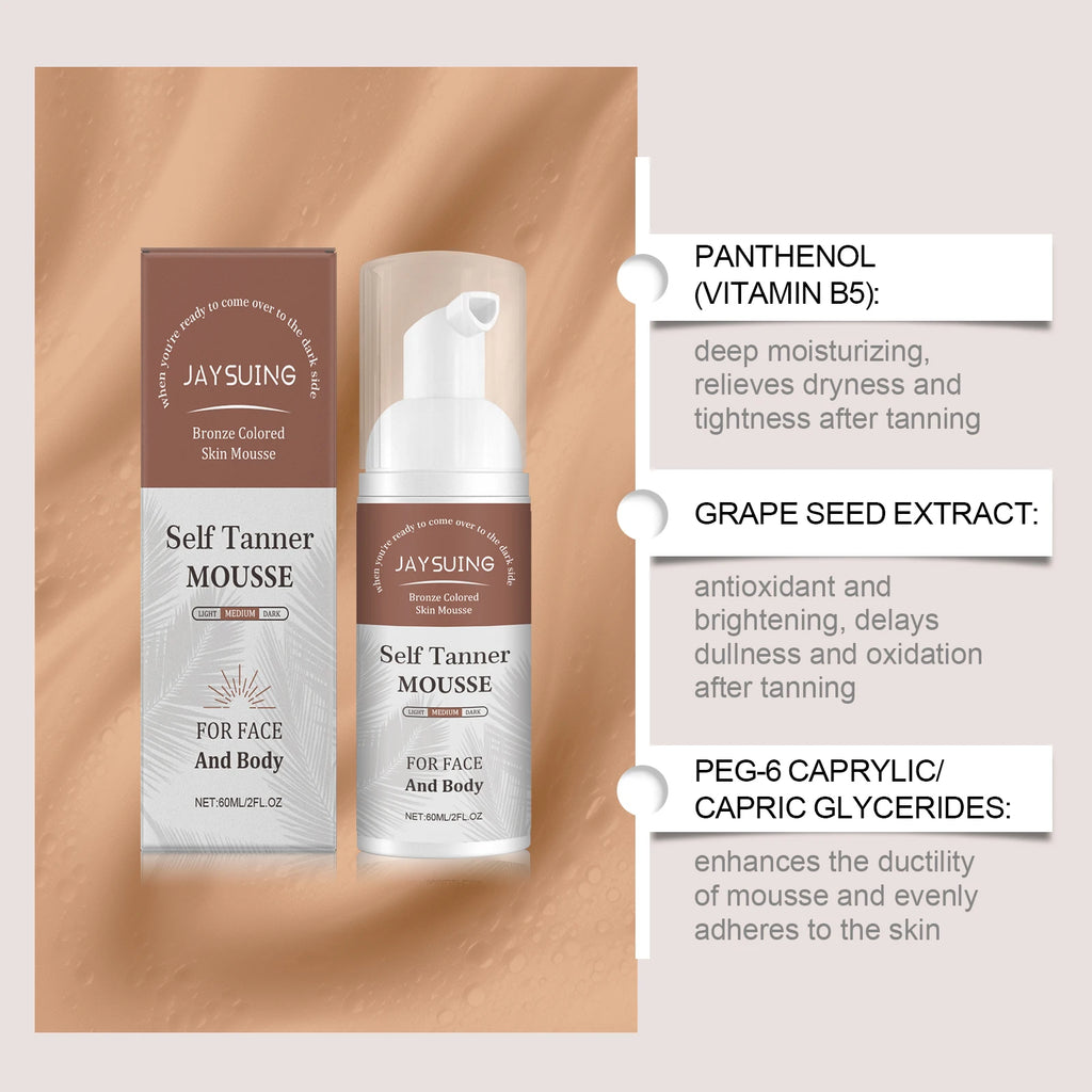 Jaysuing Self Tanner Mousse – Sunless Tanning Foam 60ml Self Tanning Mousse Oasis Select