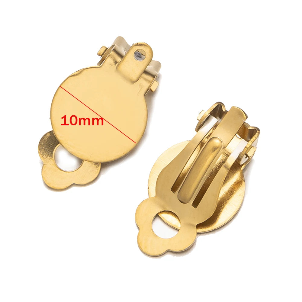 10pcs/Lot Stainless Steel Round Flat Ear Clip Base Converter Non-Pierced Earring Clips For DIY Jewelry Makings Accessories Craft Oasis Select B Gold 10mm