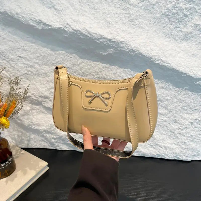 PU Leather Bow Shoulder Bag for Women | Underarm Handbag