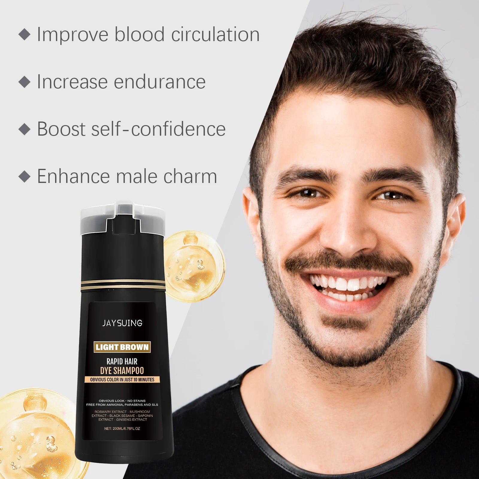 Jaysuing 3-in-1 Men's Hair Dye Shampoo – Gray Coverage 200ml Hair Dye Shampoo Oasis Select