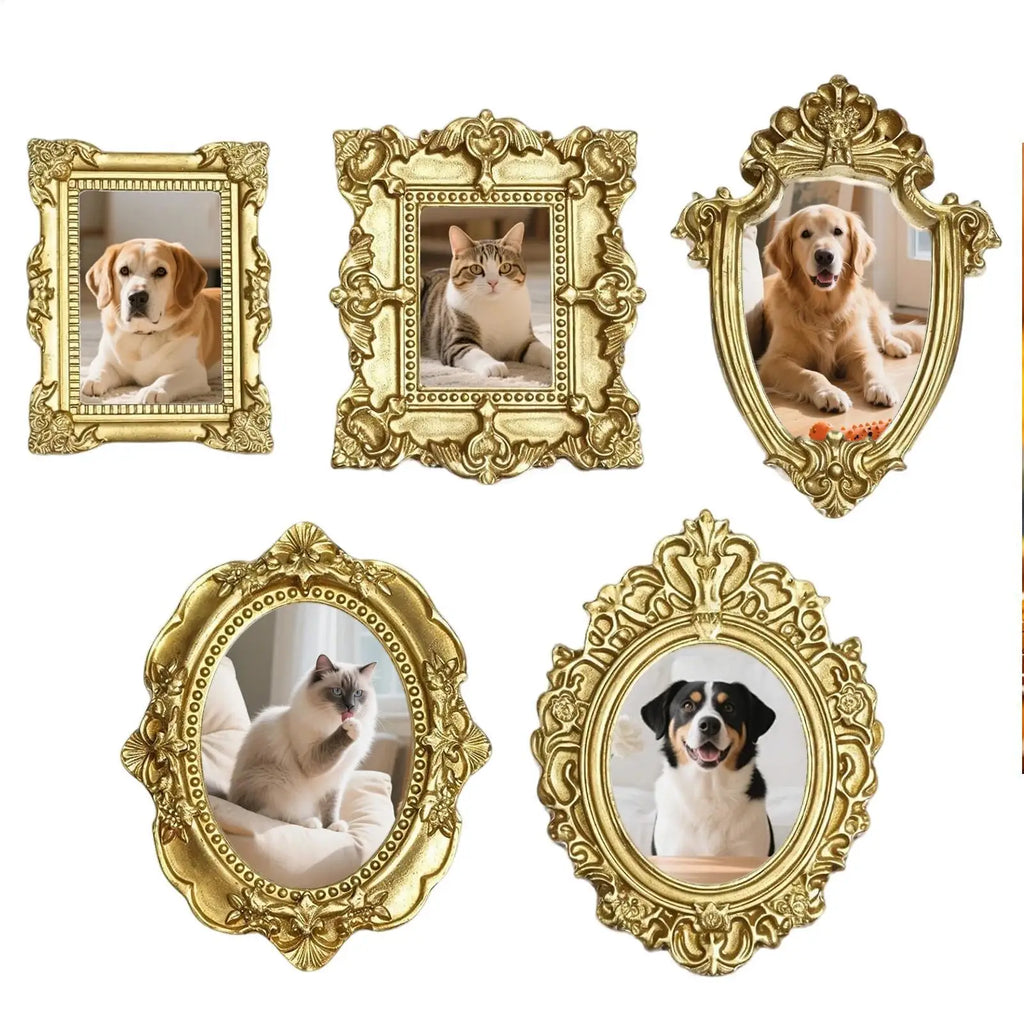 5-Pack Vintage Mini Picture Frames – Baroque Golden Resin Decor