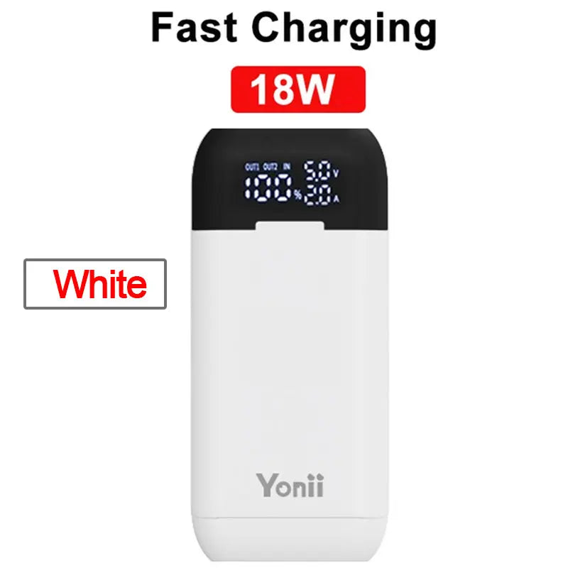 18650 Battery Charger Case DIY Power Bank Battery Charger Portable QC3.0 PD 18W Fast Charging Case for Lithium Batteries Oasis Select 18W White LED