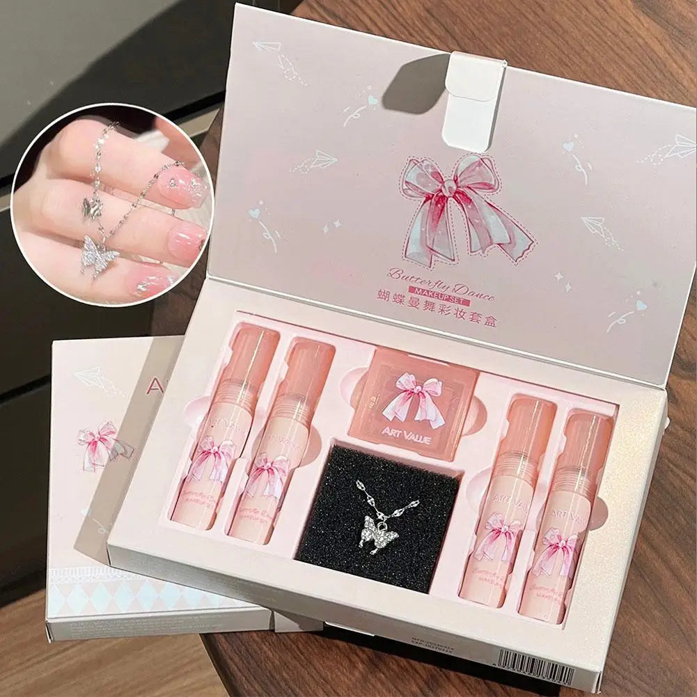 4 Lipstick+1 Powder Blusher Cosmetics Gift Box Set Smooth Texture, Color Rendering Valentine's Day Birthday Lipstick Gift Box Oasis Select