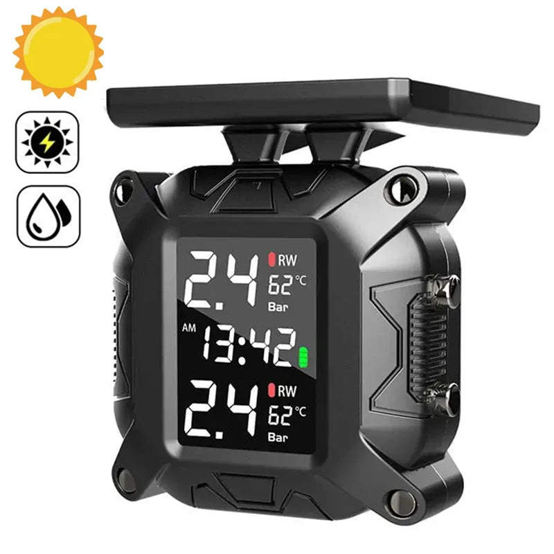 Motorcycle TPMS Solar Power Tire Pressure Monitor Real Time Tire Pressure Monitoring System Temperature Sensor Alarm System Oasis Select