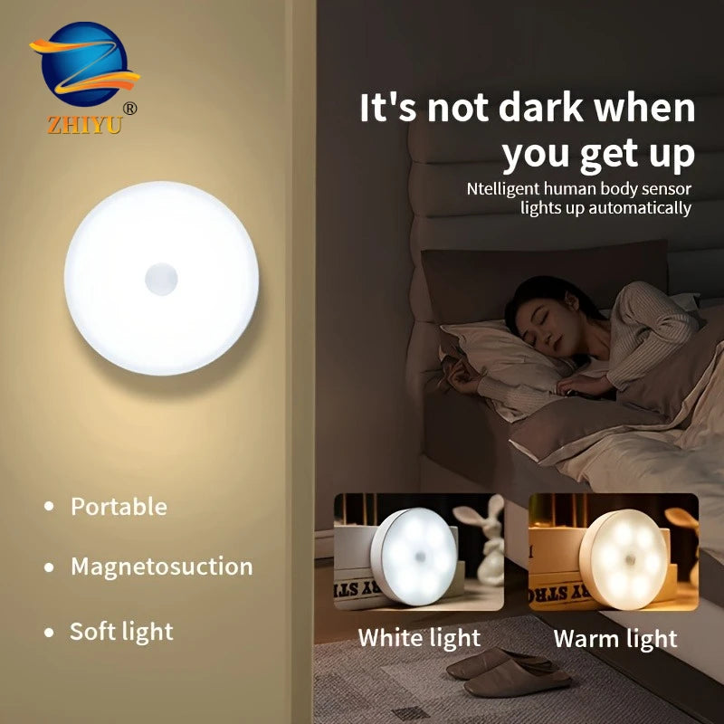 Motion Sensor Light Led USB Charging Circle Lamp for Bedroom Kitchen Stair Hallway Wardrobe Cupboard Lighting Night Light Oasis Select