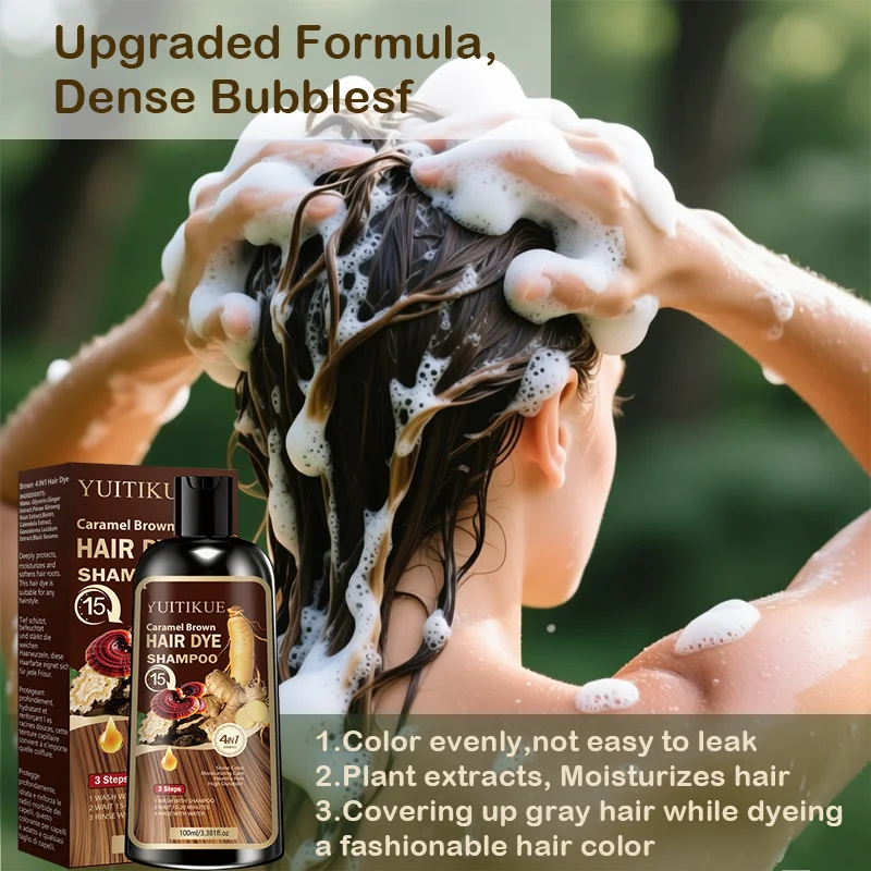 Herbal Hair Dye Shampoo – Reishi & Ginseng Gray Coverage Brown