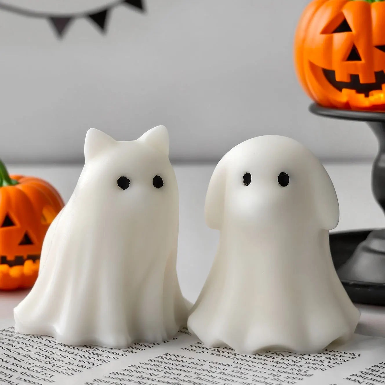 Cute Animal Puppy Kitten Spooky Silicone Mold DIY Ghost Aroma Candle Plaster Decoration Mould Halloween Candle Making Molds Oasis Select