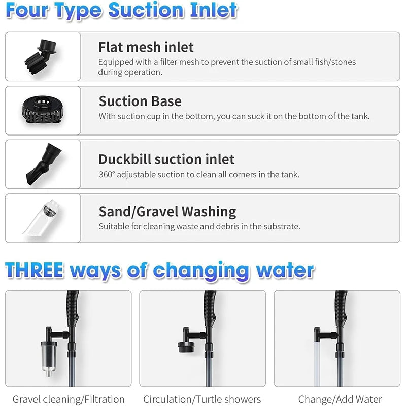 32W 6 in 1 Electric Aquarium Vacuum Cleaner, Multi-functional Automated Fish Tank Gravel Cleaner Oasis Select
