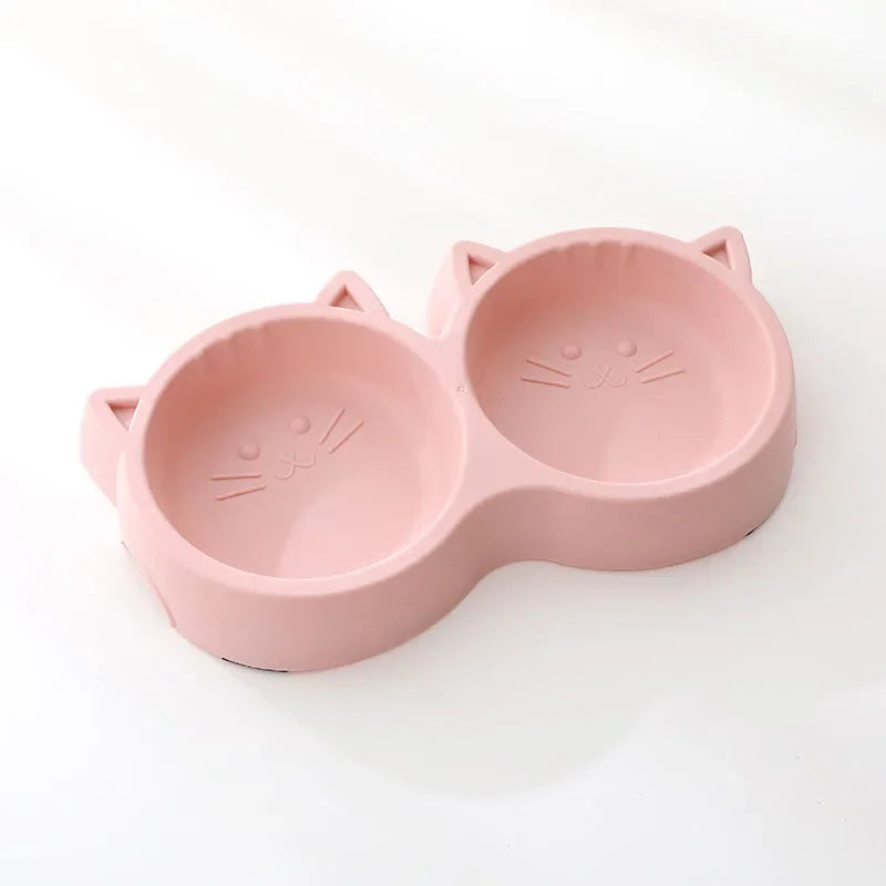 Cat Feeder Accessories Pet Supplies Pet Cat Double Bowl Material Cartoon Cat Face Shape Food Water Feeding Bowl Non-slip Puppy Oasis Select Pink