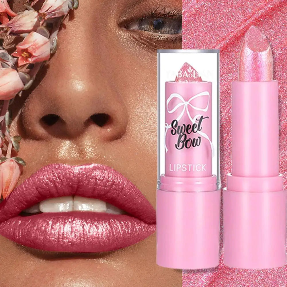 Metallic Pink Glitter Lipstick Long Lasting High Shine Diamond Nude Shimmer High Impact Full Coverage Sexy Lip Makeup for Women Oasis Select