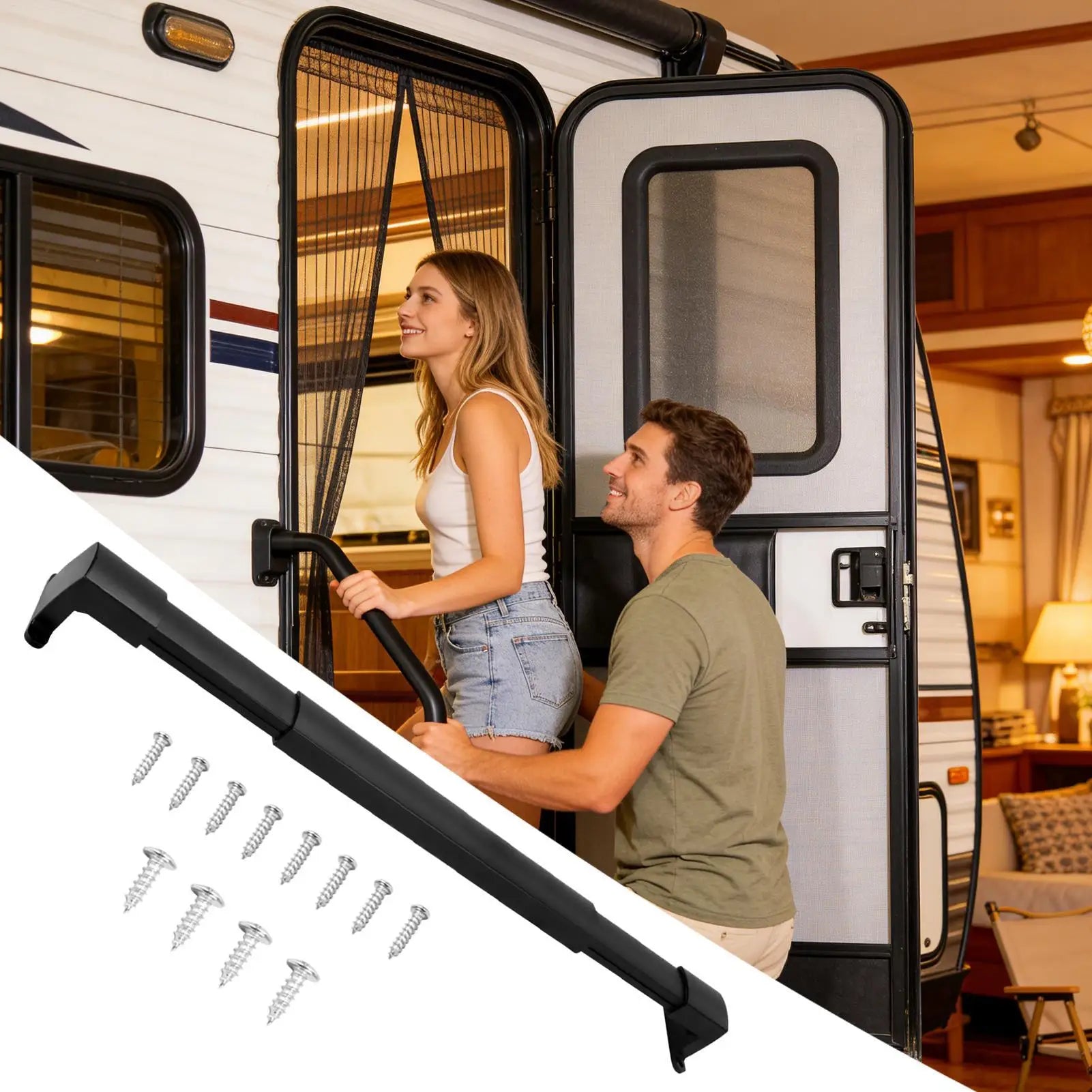 RV Screen Door Handle Adjustable RV Push Crossbar Screen Door Grab Bar for Trailer Travel Easy Exit Assist Pull Grip Camping Oasis Select